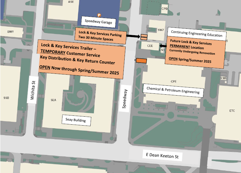 Map of Lock & Key Services' temporary trailer location