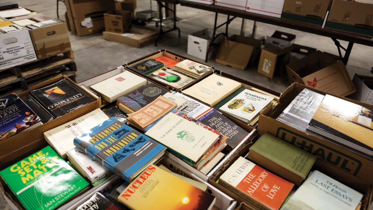 An array of boxed books 