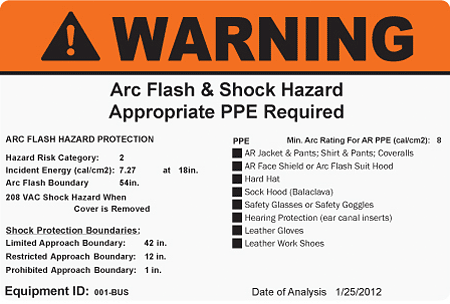 Arch Flash & Shock Hazard appropriate PPE warning label example