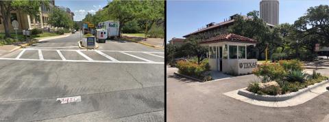 Before and After photos of landscape improvements at the 24th Street Welcome Kiosk