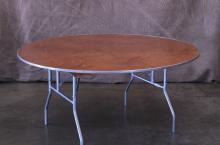 Table, 5ft round wood with metal frame