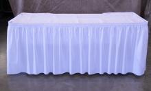 Table, 6ft with ruffled cloth skirting