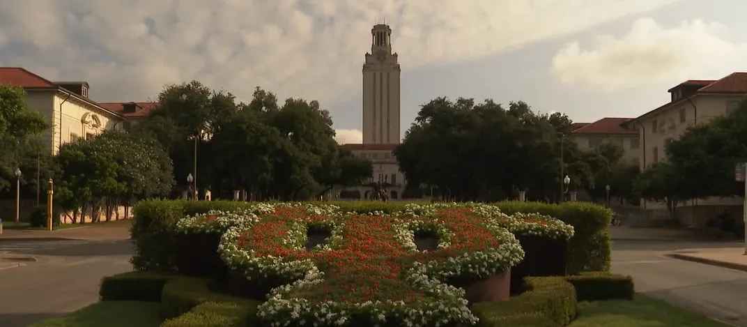 UT in landscaping with view of Tower