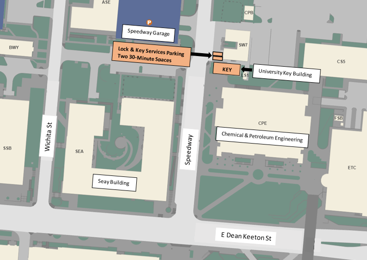 Campus map showing where the University Key Building is located