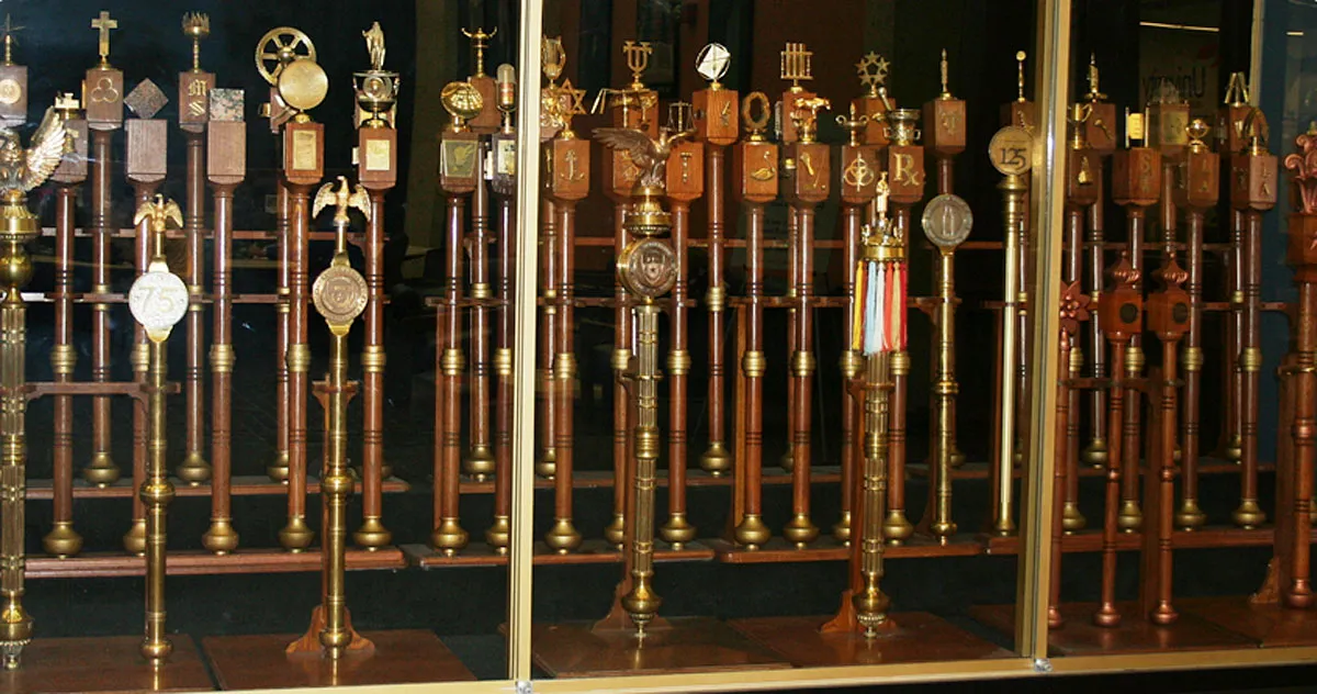 UT maces displayed in cabinet